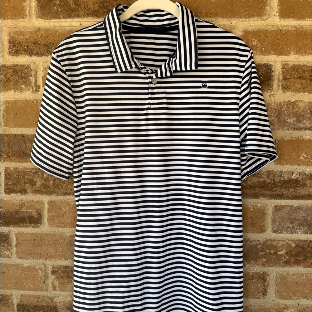 crown & ivy Black & White Striped Polo